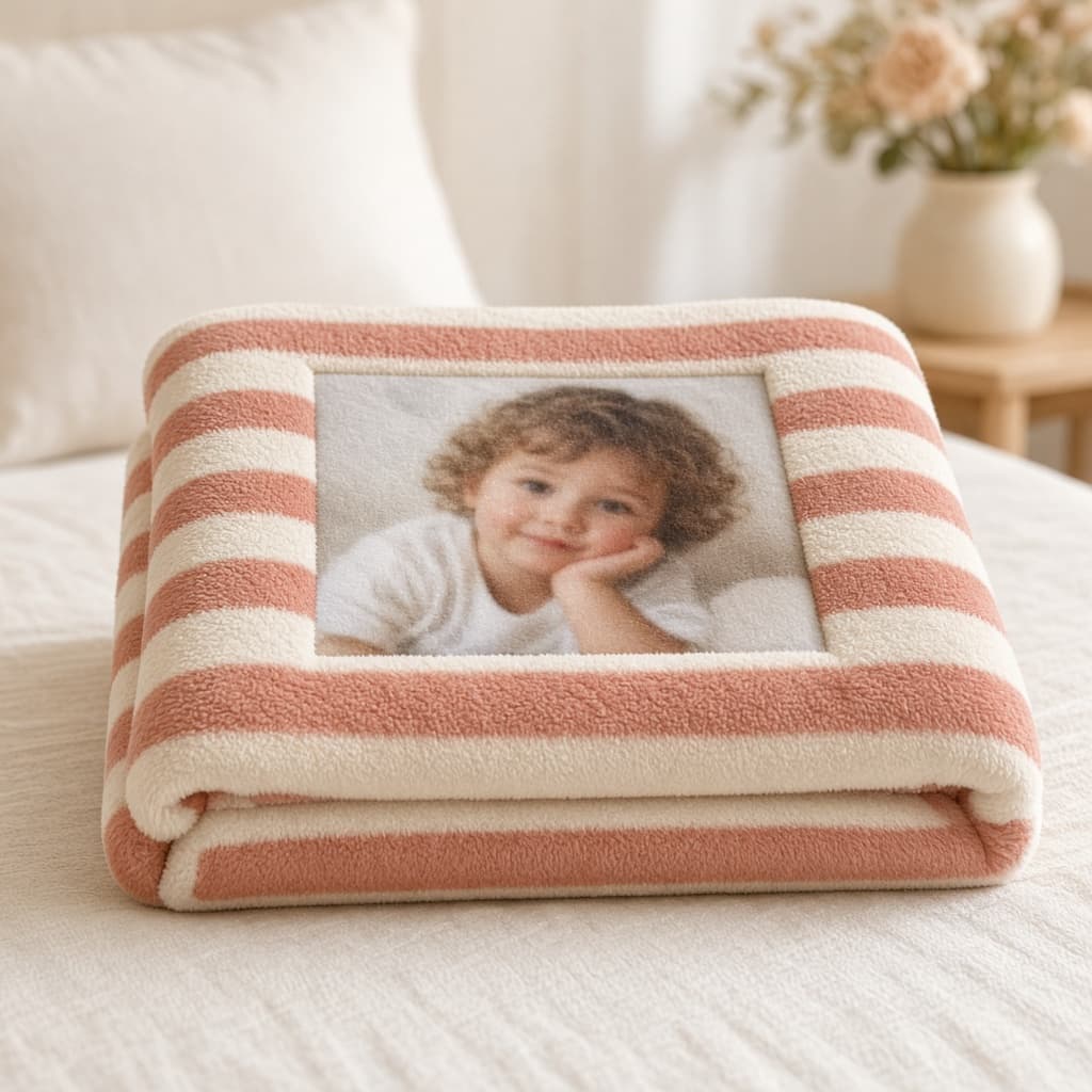 Striped Photo Plush Blanket — personalized photo gift from PixiGift
