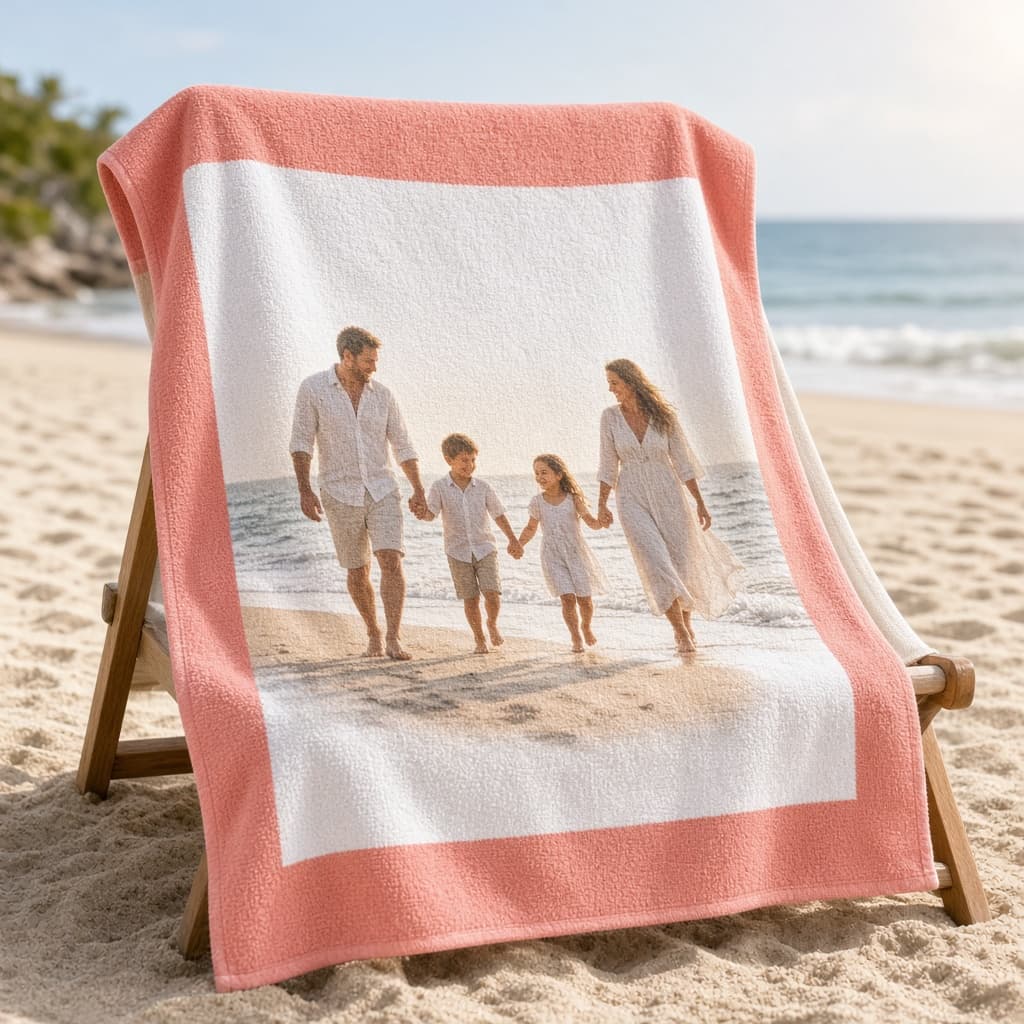 Any Message Photo Beach Towel — personalized photo gift from PixiGift